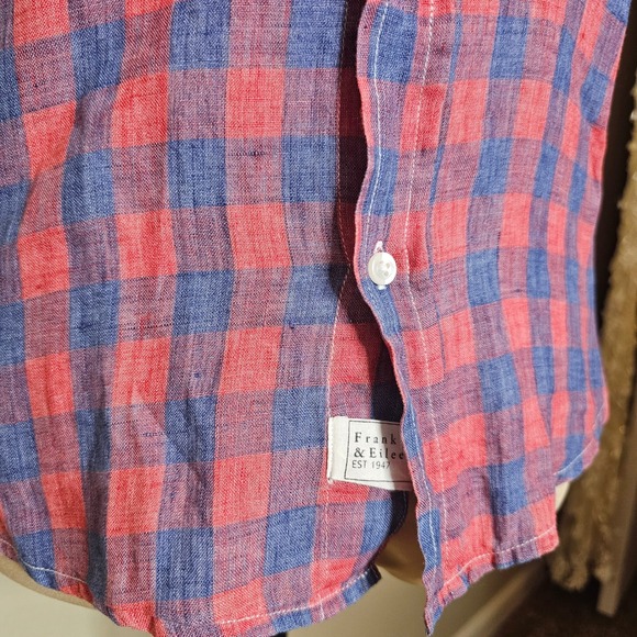 Frank & Eileen Red Blue Plaid Linen Short Sleeve Button Up Shirt Womens Small - Picture 4 of 9